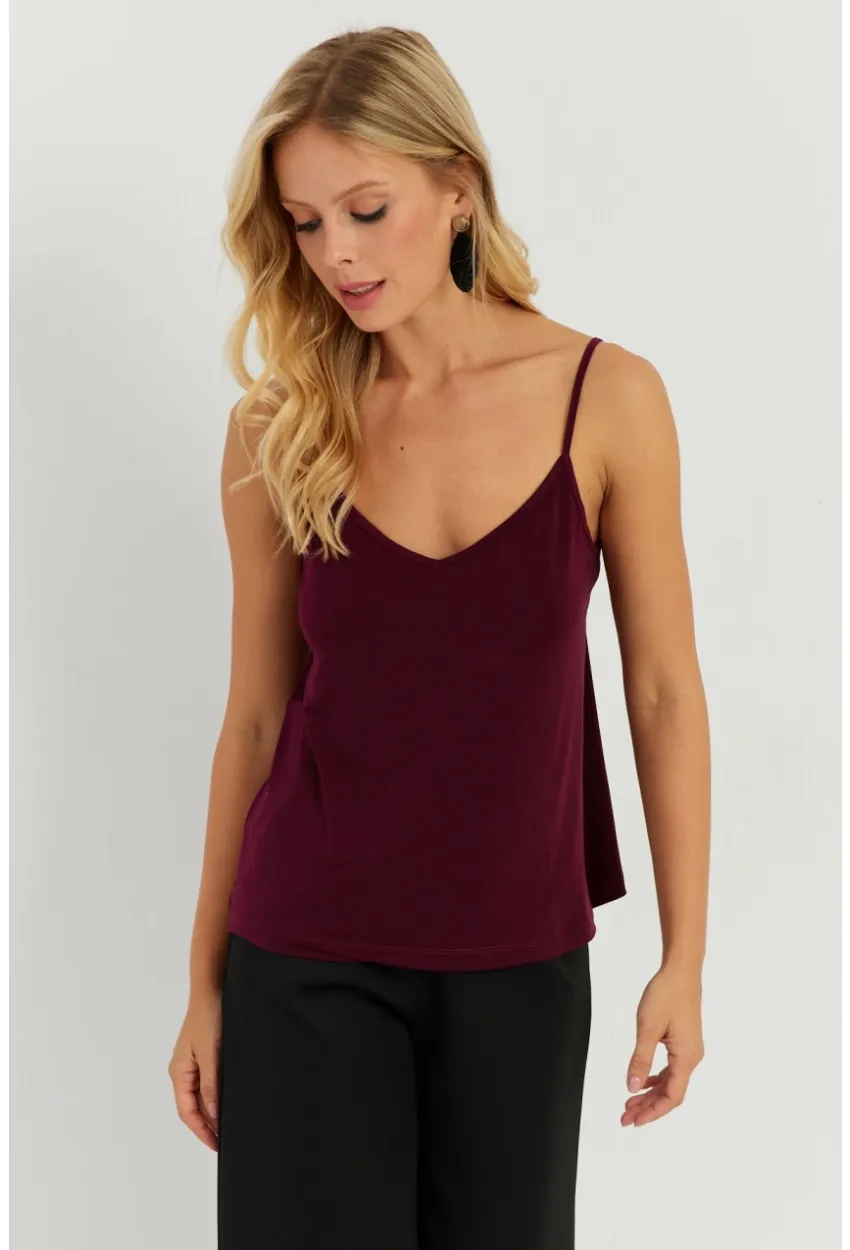 Kadın Mürdüm Askılı Bluz AYD269