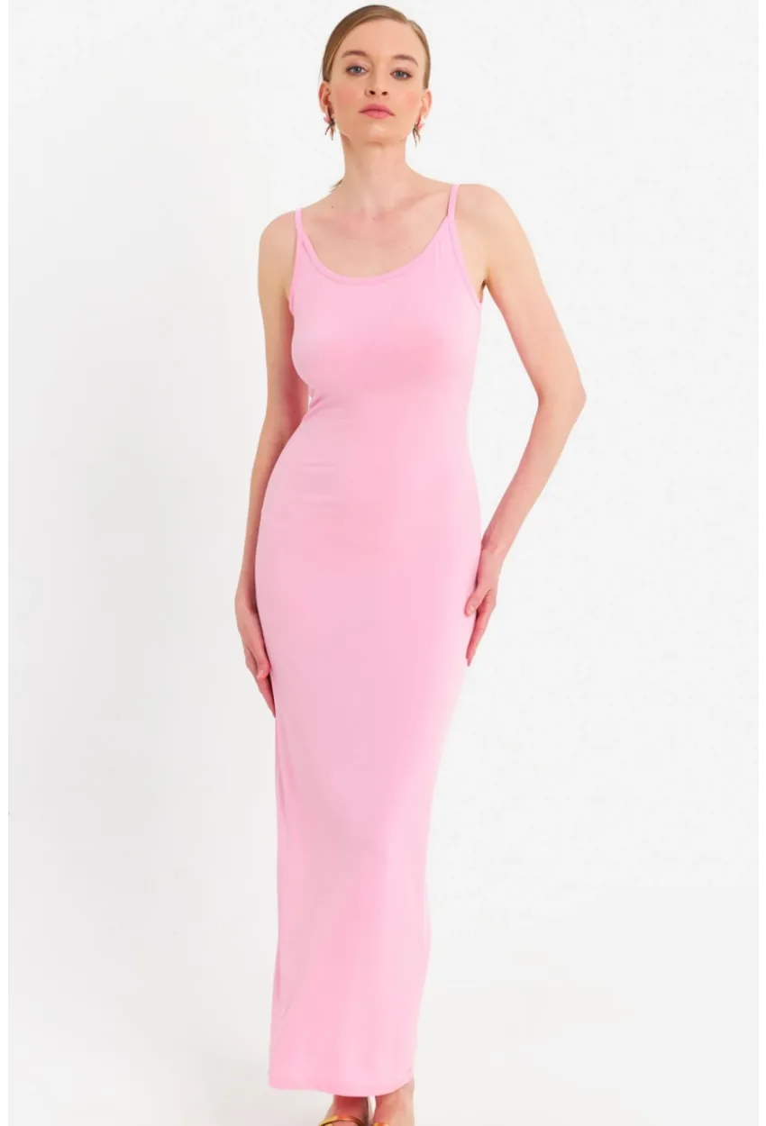 Kadın Pembe Ayarlanabilir Askılı Maxi Elbise MEN2004
