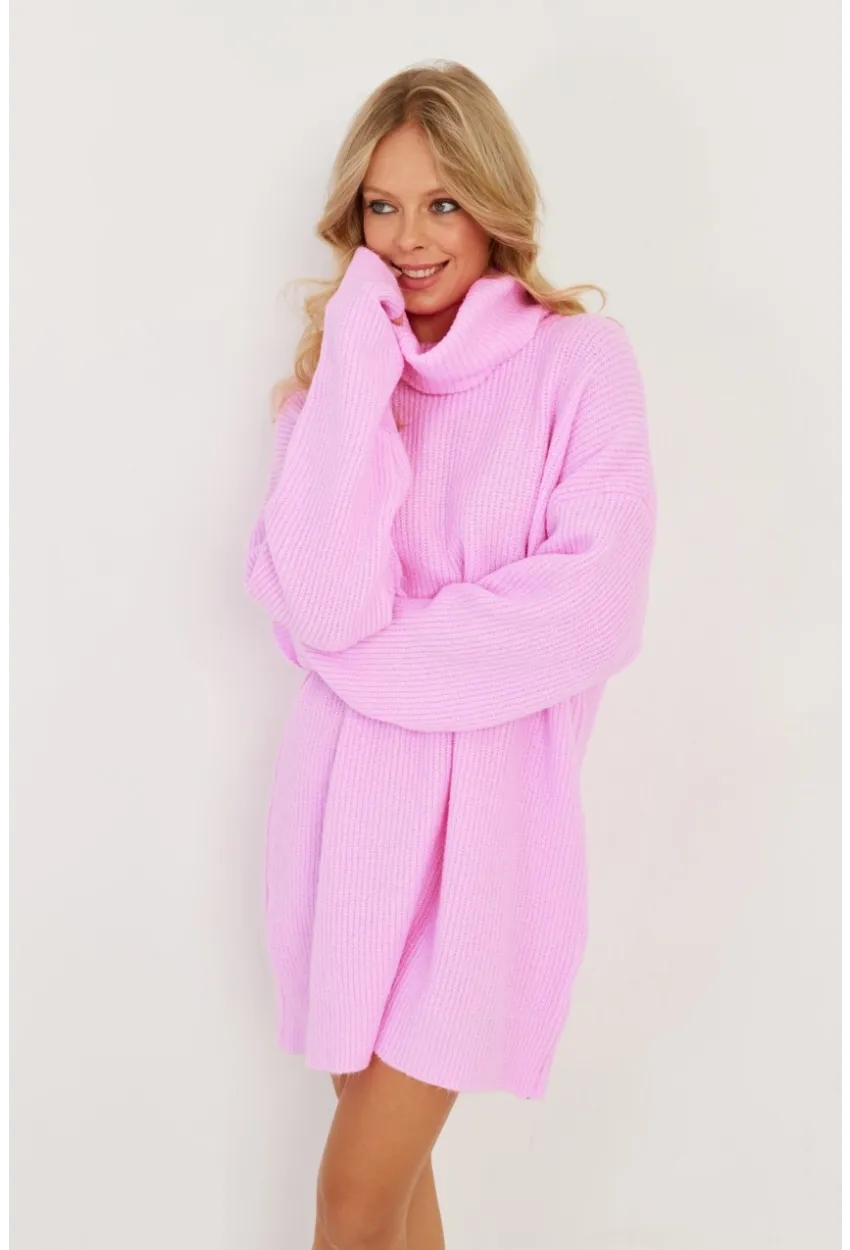 Kadın Pembe Balıkçı Yaka Triko Tunik KZ2504