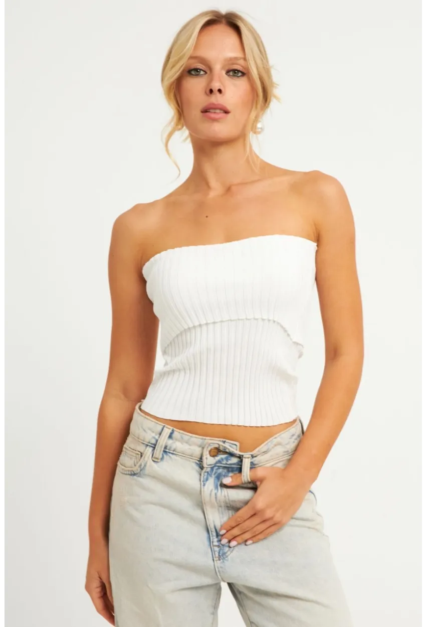 Kadın Pembe-Beyaz İkili Straplez Triko Bluz YV272