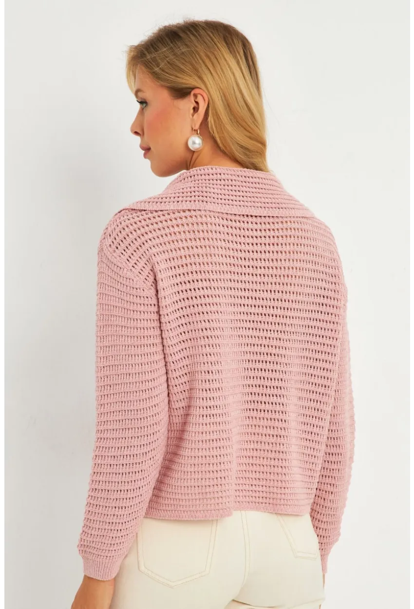 Kadın Pembe Geniş Yakalı Triko Hırka MİW4571