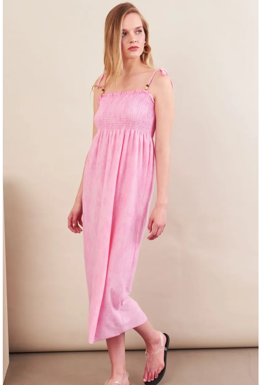 Kadın Pembe Gipeli Midi Plaj Elbisesi OR501
