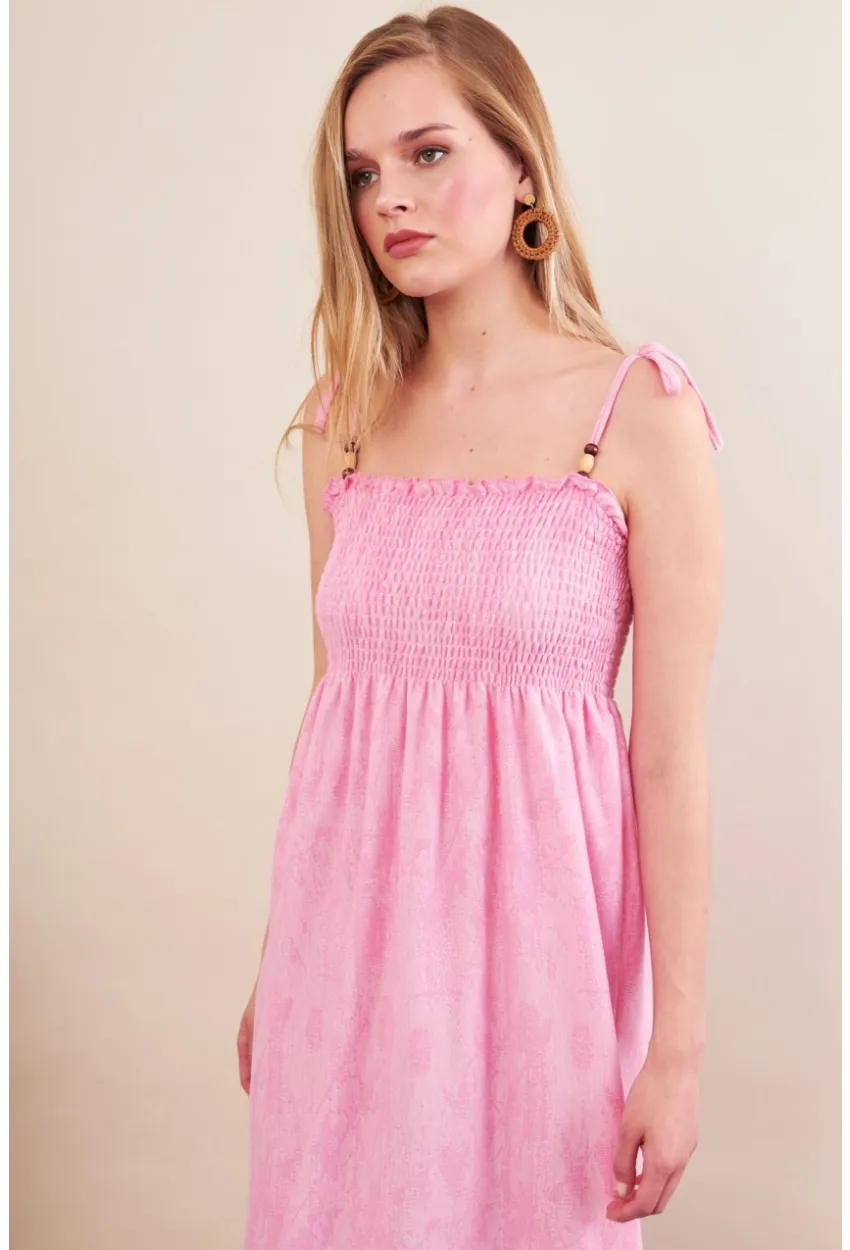 Kadın Pembe Gipeli Midi Plaj Elbisesi OR501