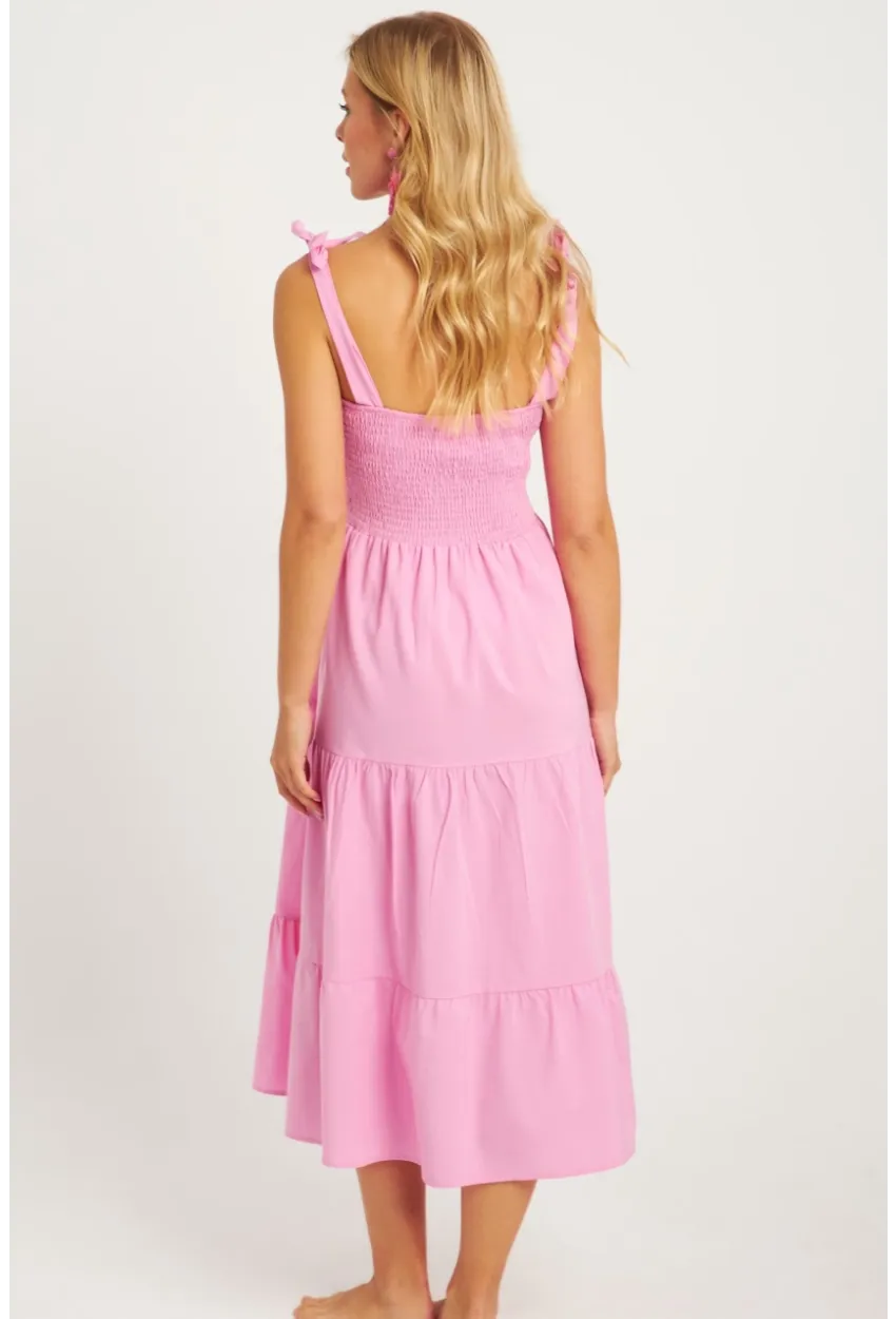 Kadın Pembe Gipeli Volanlı Midi Elbise SGT407