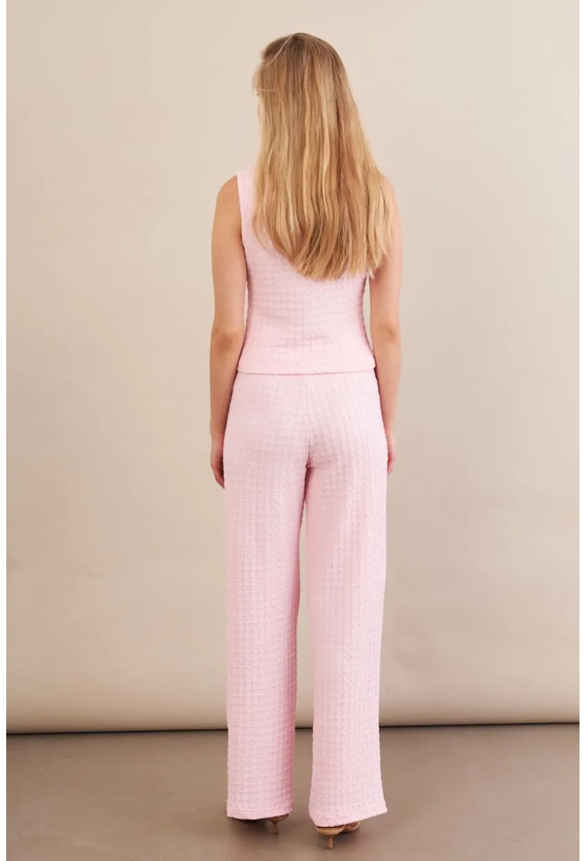 Kadın Pembe Gofre Yelek Pantalon Takım FLU330