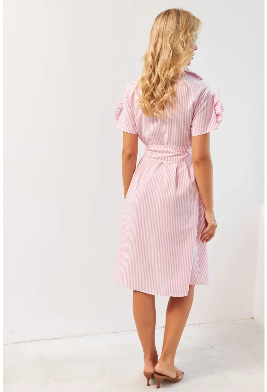 Kadın Pembe Gül Detaylı Midi Gömlek Elbise SF12812