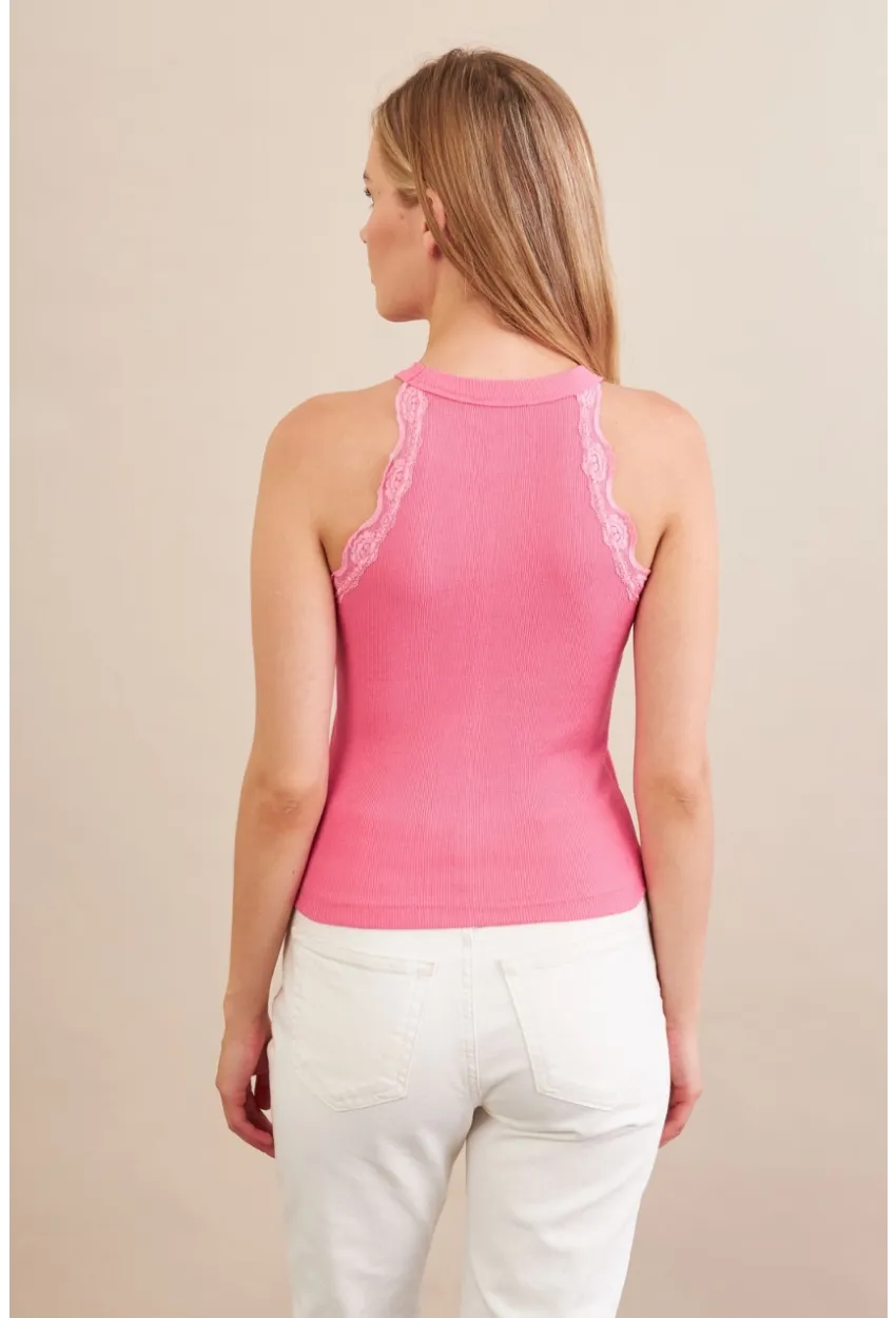 Kadın Pembe Halter Yaka Dantelli Bluz MK04