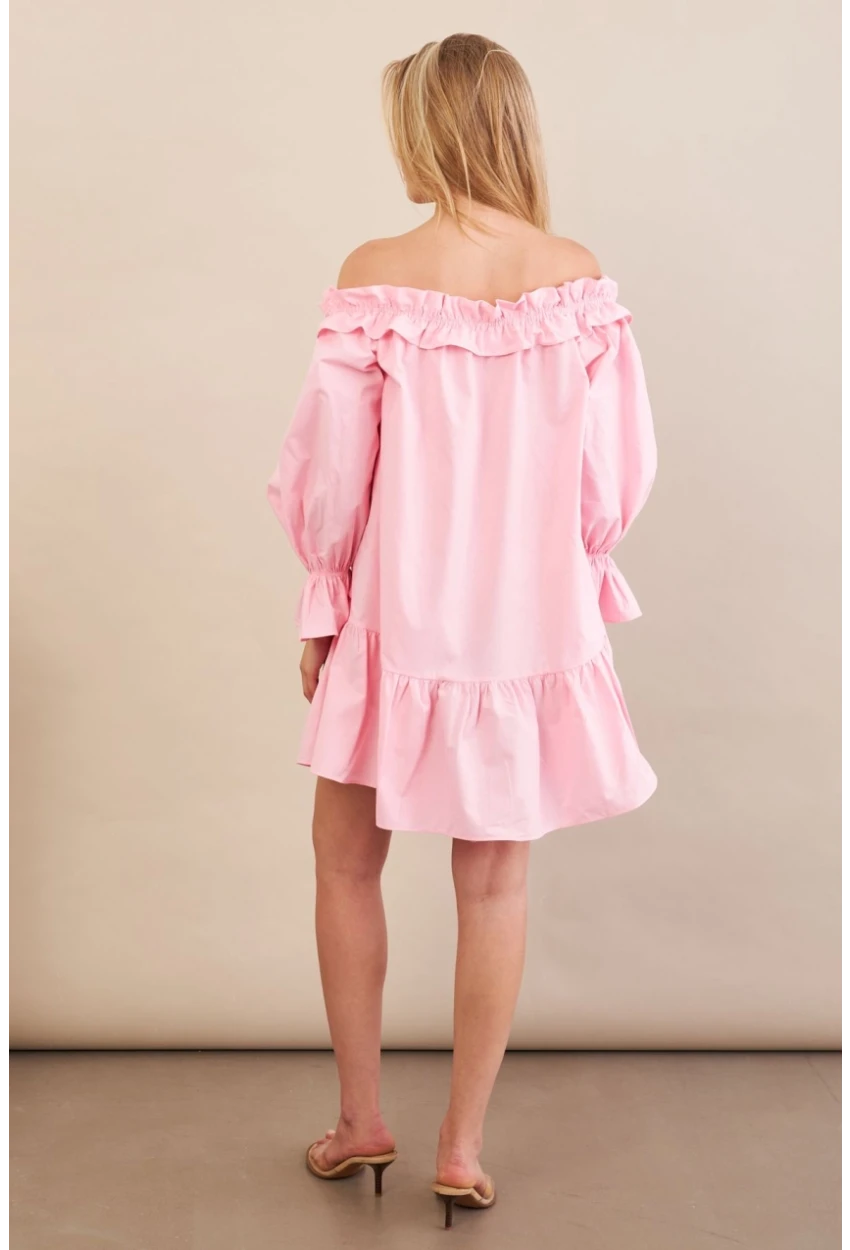 Kadın Pembe Madonna Yaka Midi Elbise PSG1012