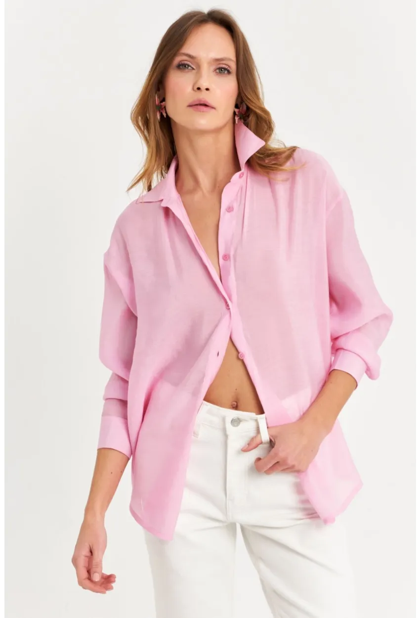 Kadın Pembe Sırtı Açık Gömlek MOD2369-90