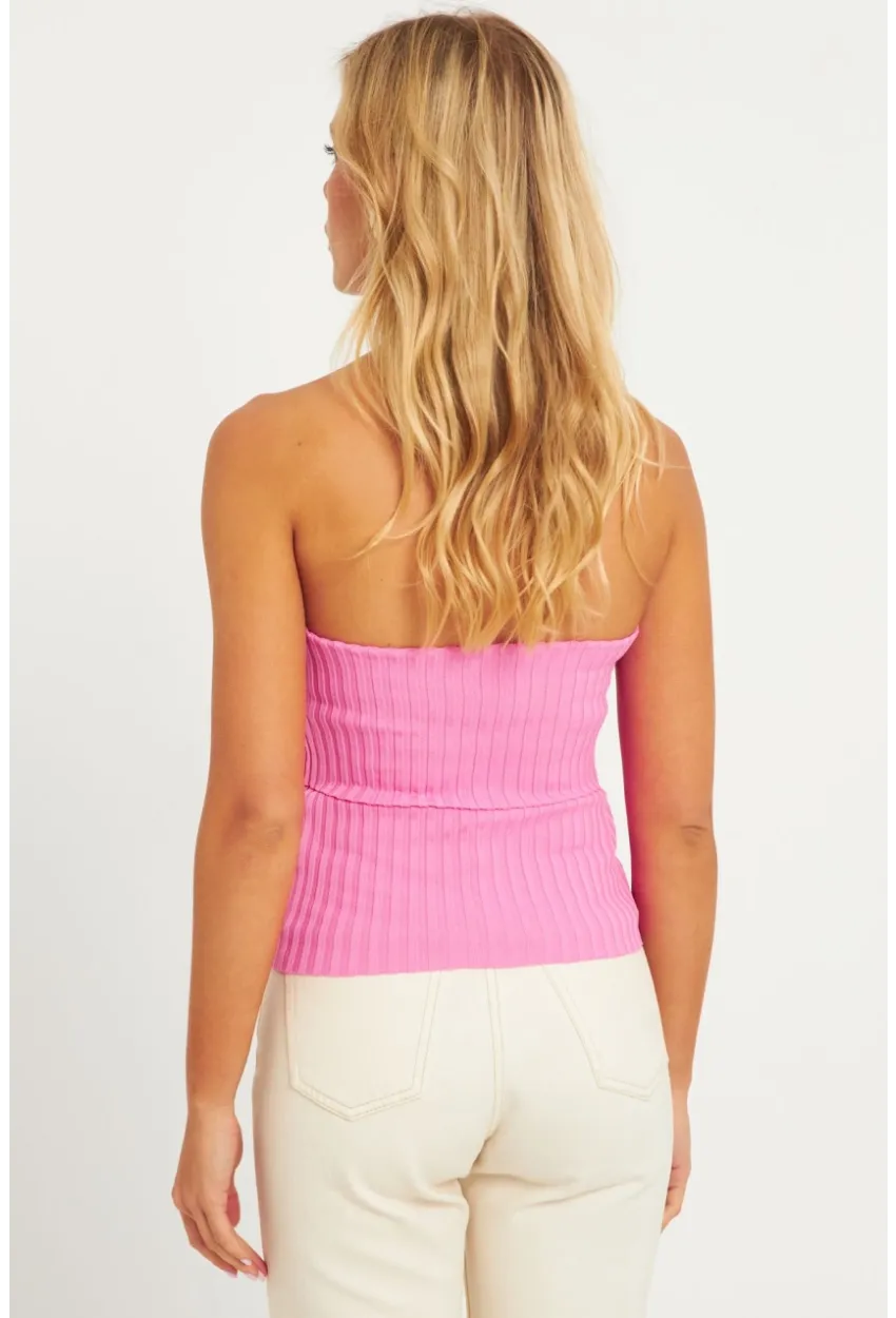 Kadın Pembe Straplez Triko Bluz YV240