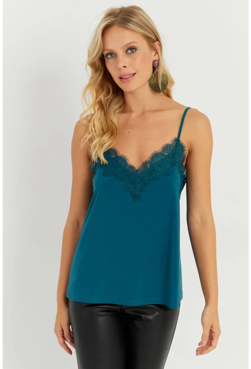 Kadın Petrol Dantel Detaylı Atlet AYD265