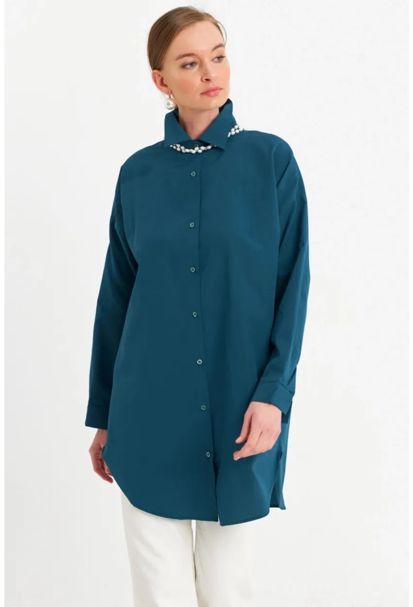Kadın Petrol Tunik Gömlek MZER428