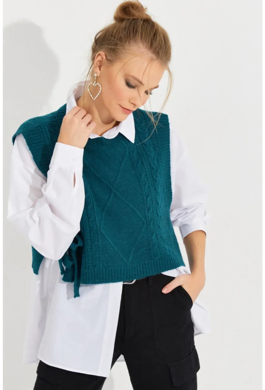 Kadın Petrol Yanları Bağlamalı Süveter YV210