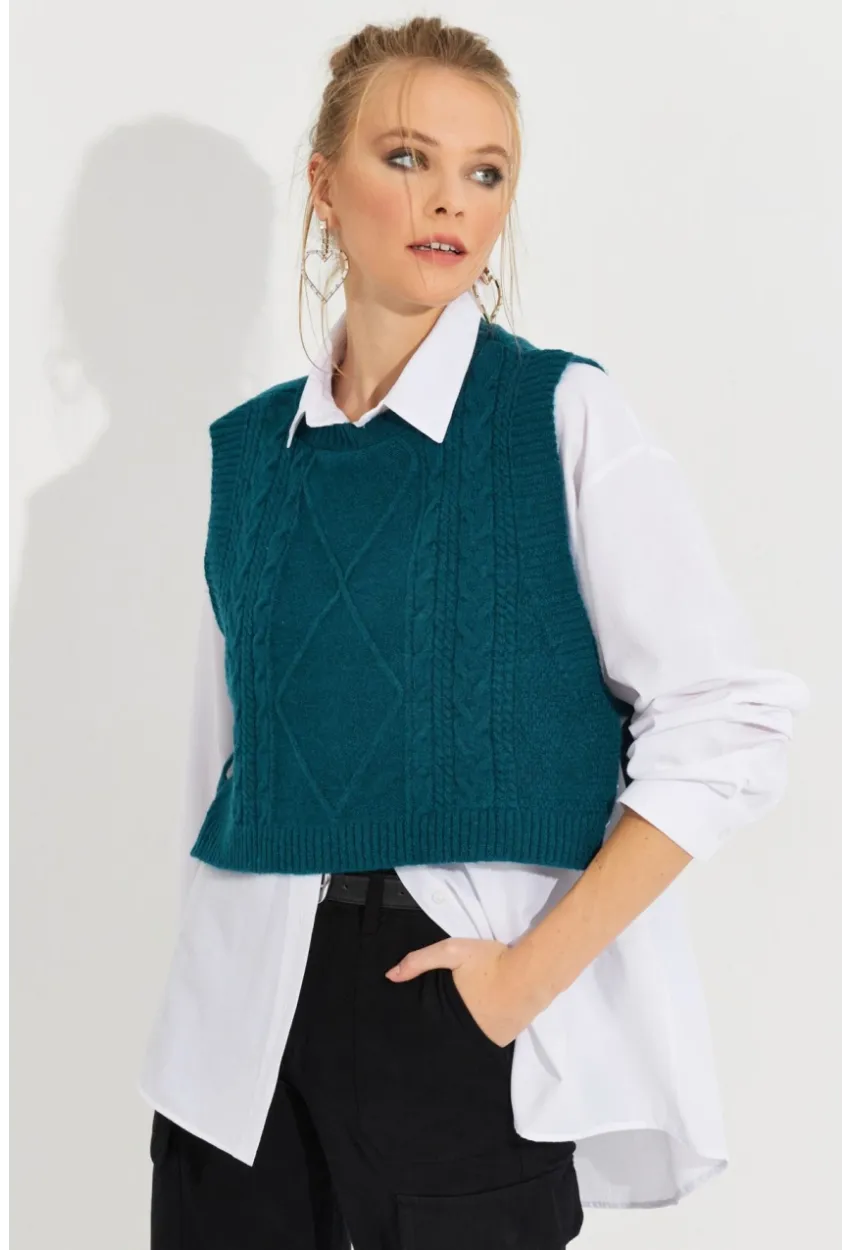 Kadın Petrol Yanları Bağlamalı Süveter YV210