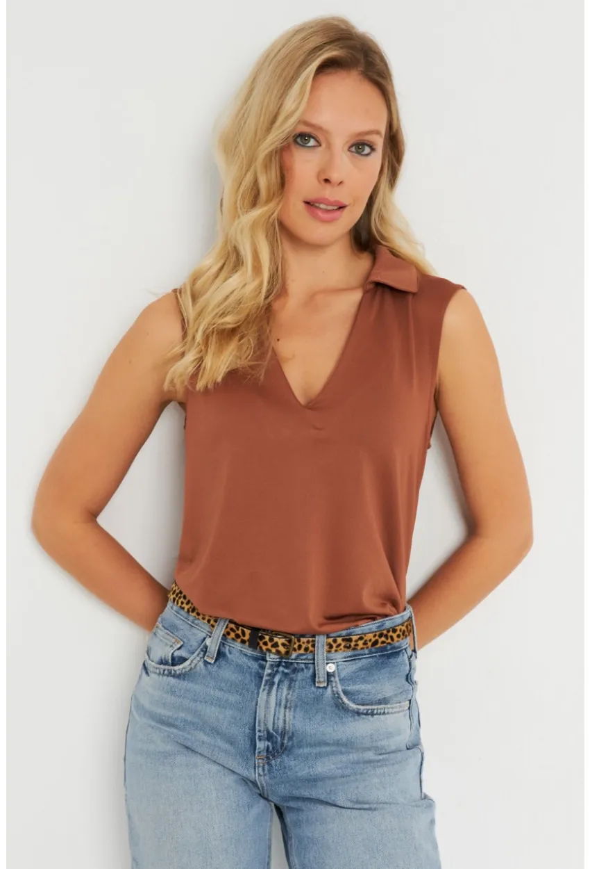 Kadın Polo Yaka Bluz Badem AYD276