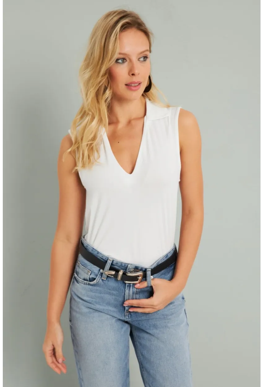 Kadın Polo Yaka Bluz Beyaz AYD276