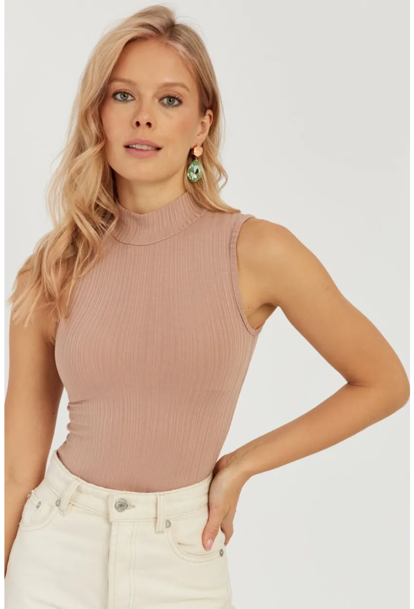 Kadın Pudra Fitilli Kolsuz Bluz LPP1261