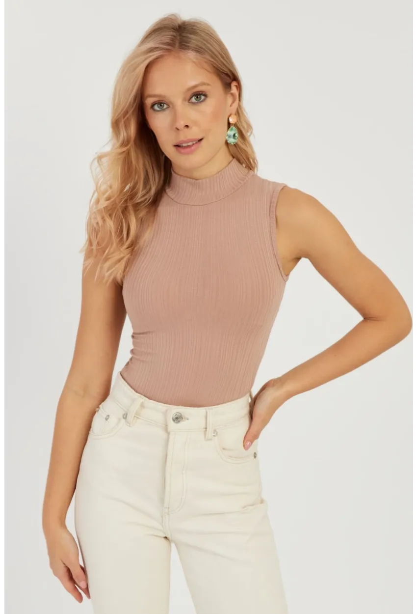 Kadın Pudra Fitilli Kolsuz Bluz LPP1261