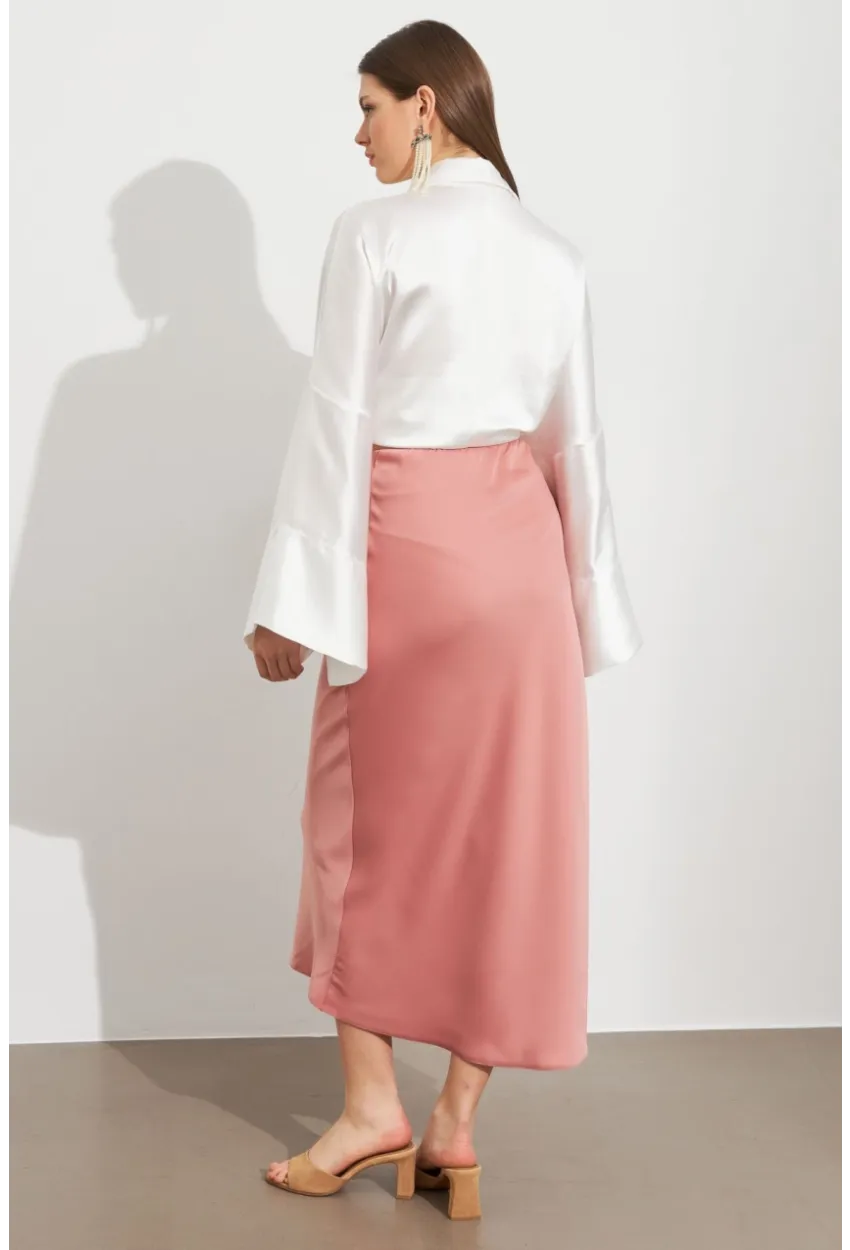 Kadın Pudra Saten Çan Etek SE20