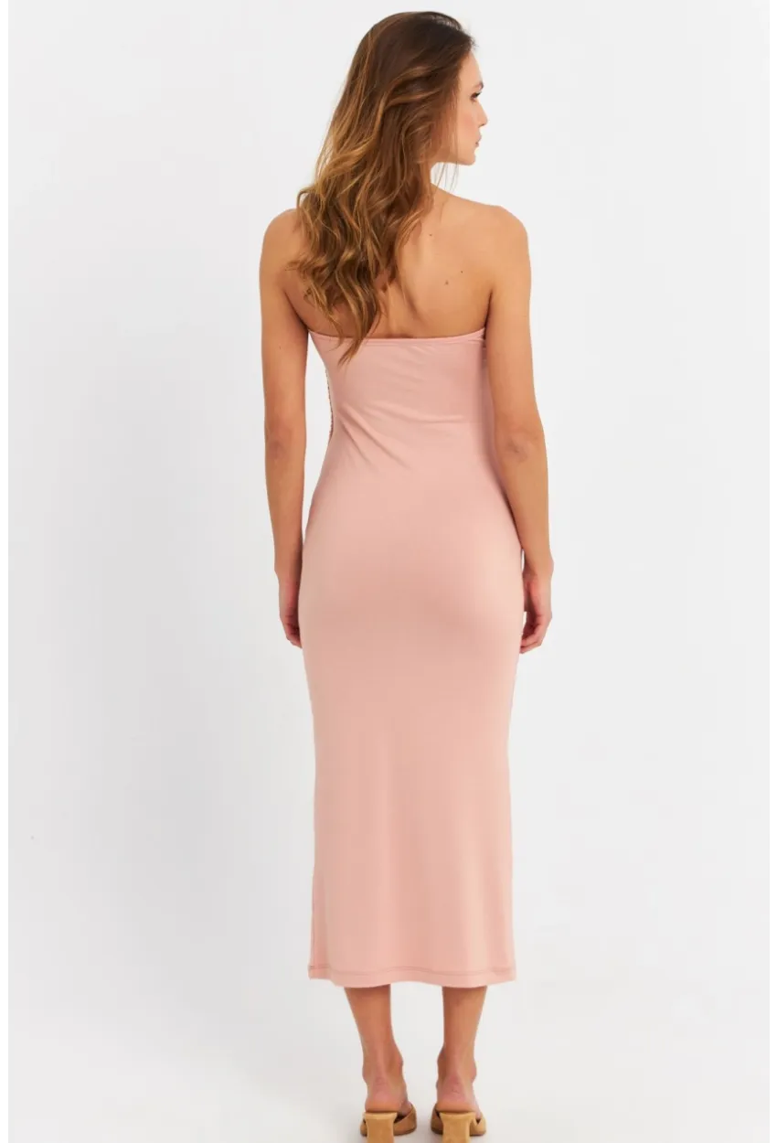 Kadın Pudra Straplez Midi Elbise EY3080