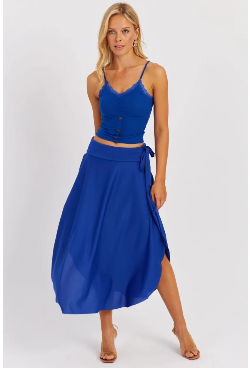 Kadın Saks Asimetrik Etek LV176