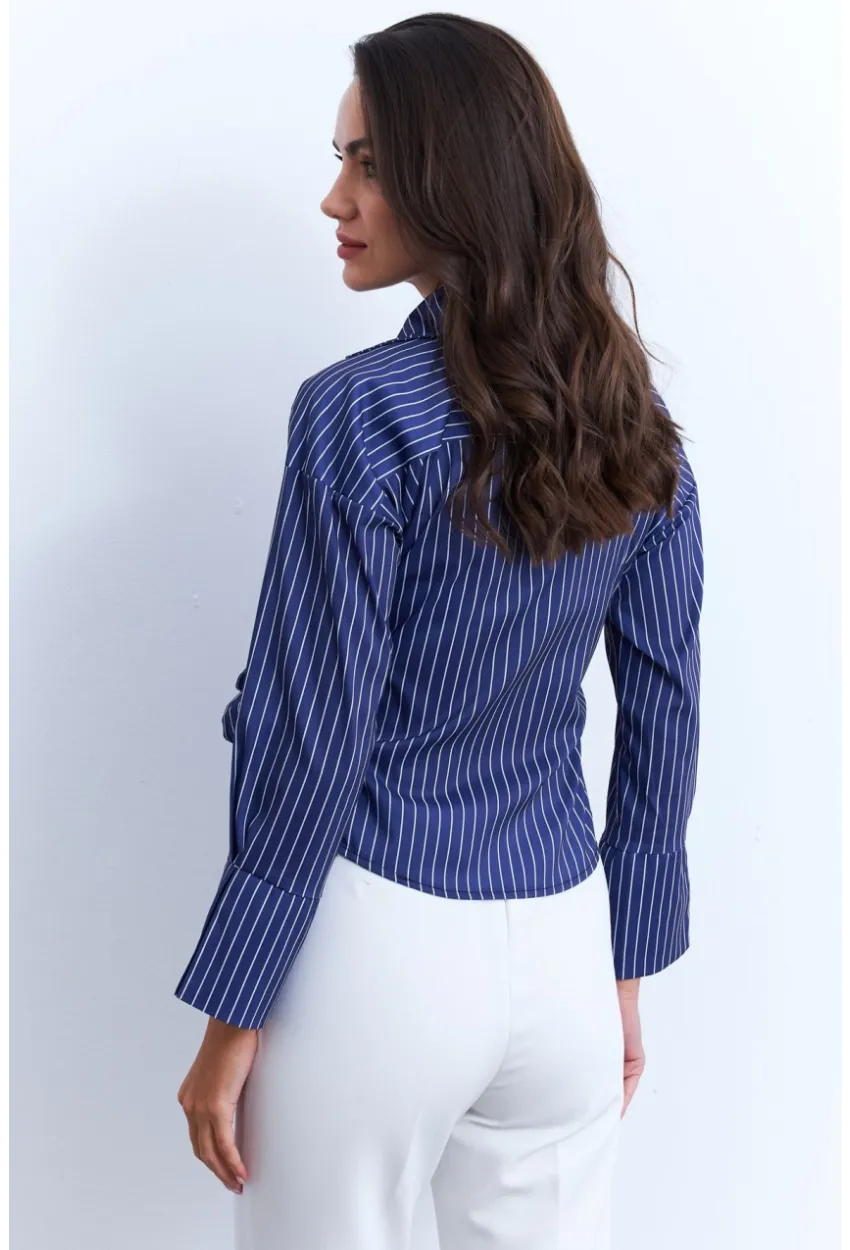 Kadın Saks Bağlamalı Gömlek KED171