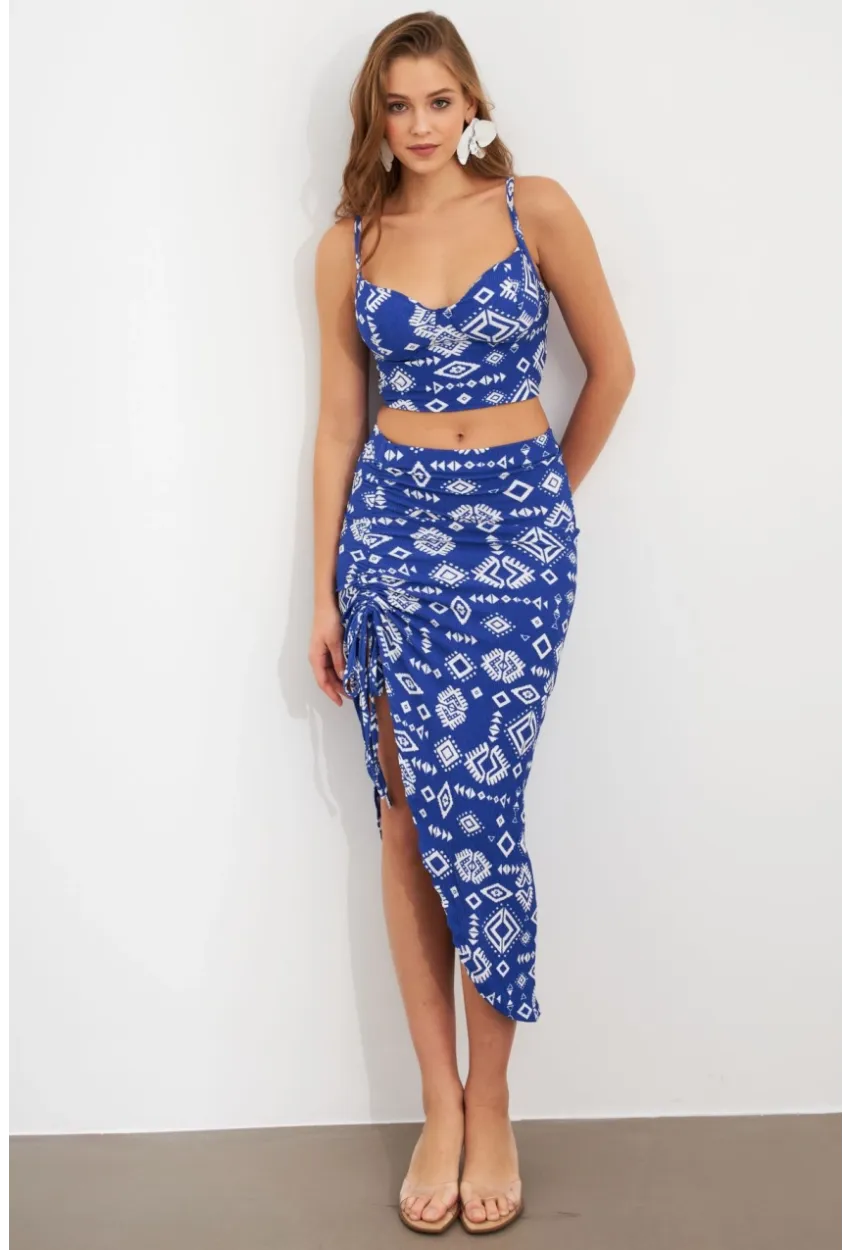 Kadın Saks Büzülebilir Etekli Takım LİT1048