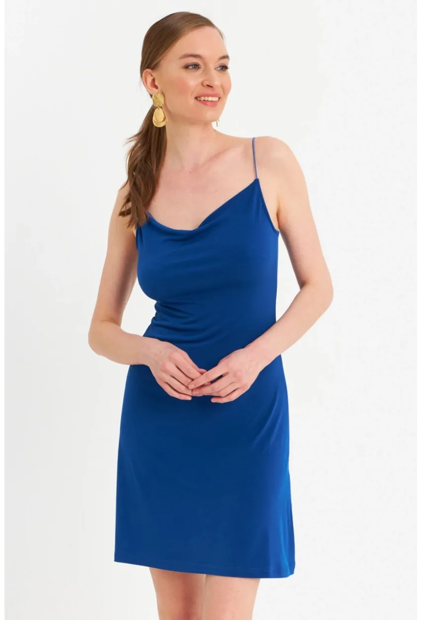 Kadın Saks Degaje Basic Mini Elbise YDF100