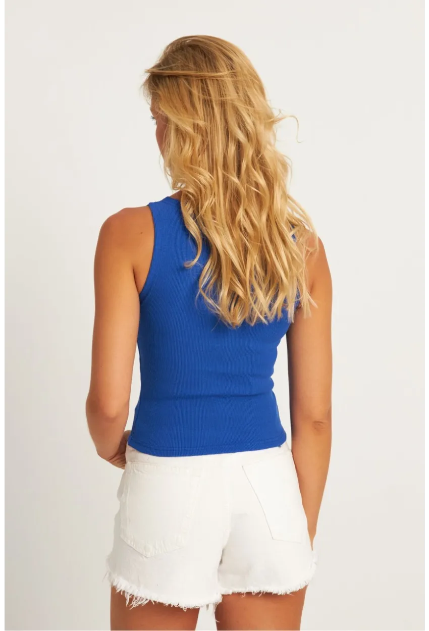 Kadın Saks Düğme Aksesuarlı Bluz MK14