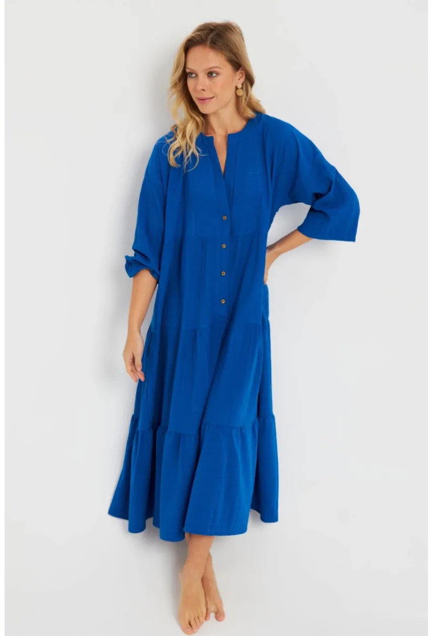 Kadın Saks Salaş Midi Elbise MQ982