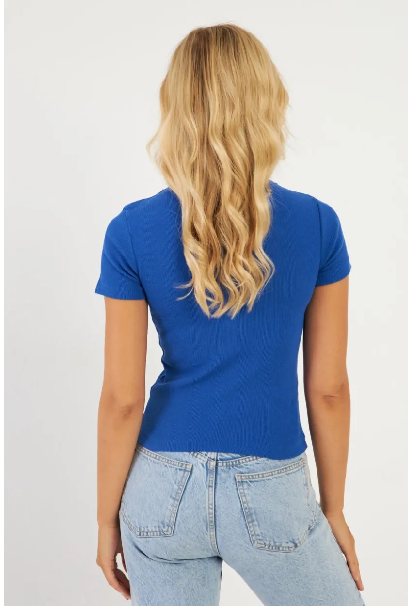 Kadın Saks Zincir Aksesuarlı Bluz XL2020