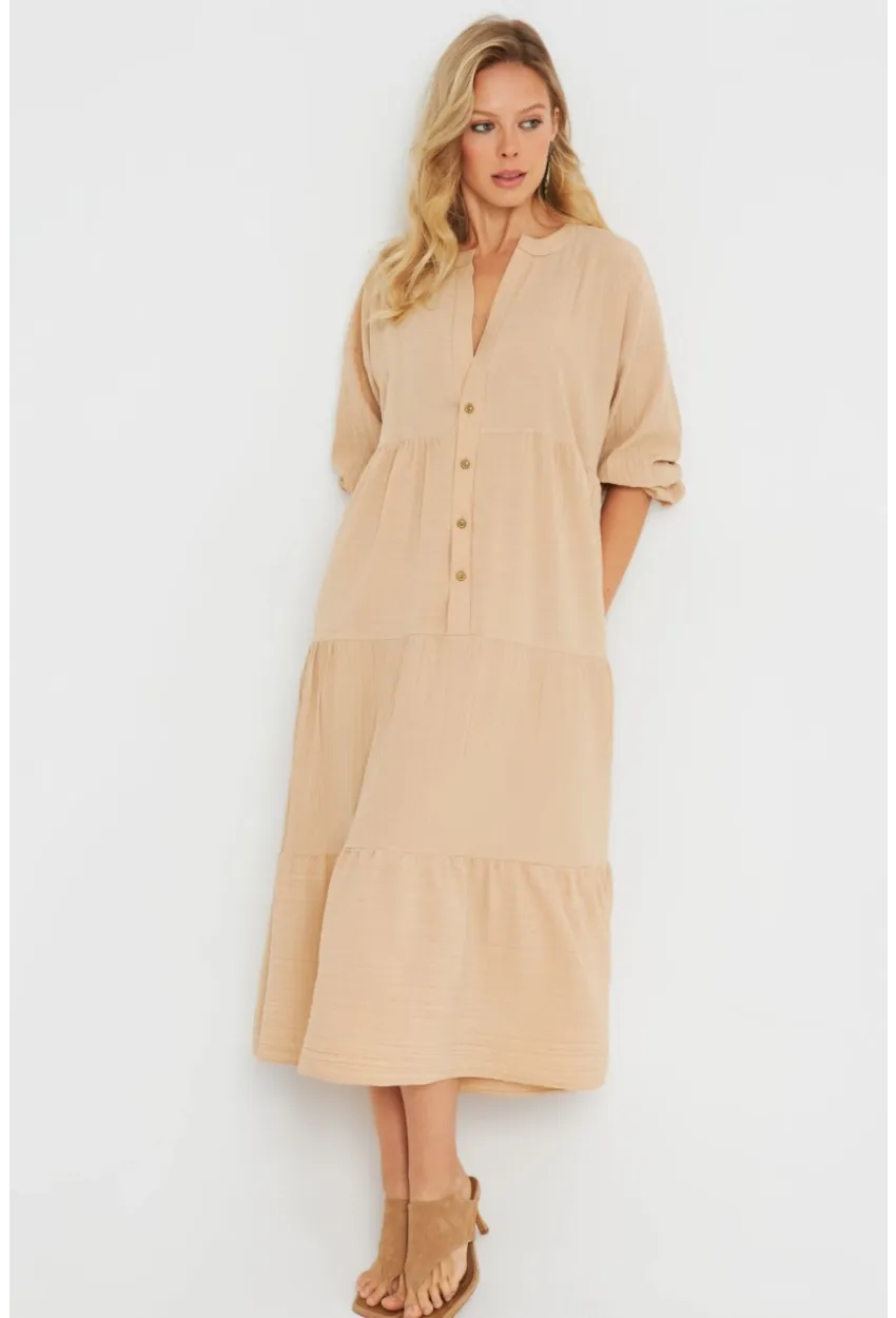 Kadın Salaş Midi Elbise Camel Q982