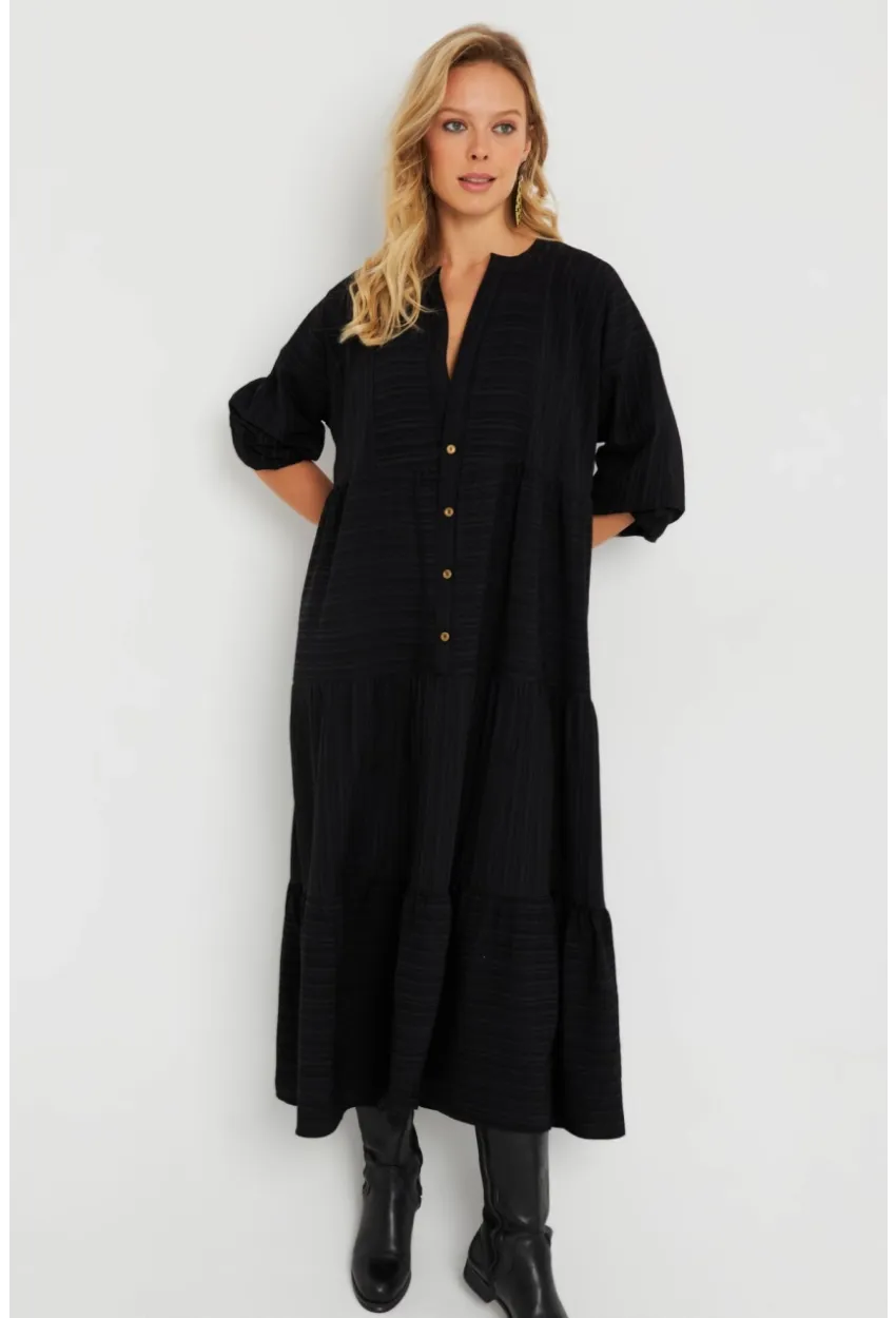 Kadın Salaş Midi Elbise Siyah Q982