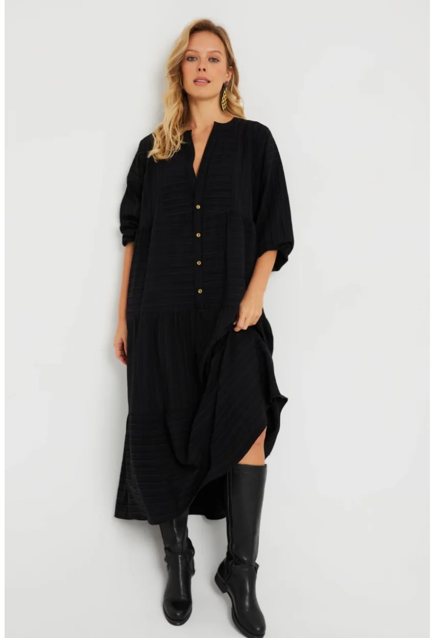 Kadın Salaş Midi Elbise Siyah Q982