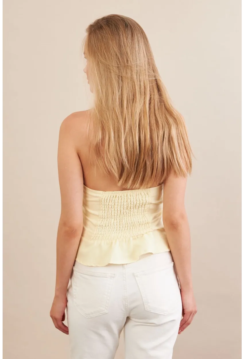 Kadın Sarı Boyun Bağlamalı Keten Yelek FS129