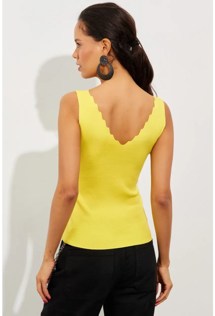 Kadın Sarı Merdiven Yaka Triko Bluz YV83