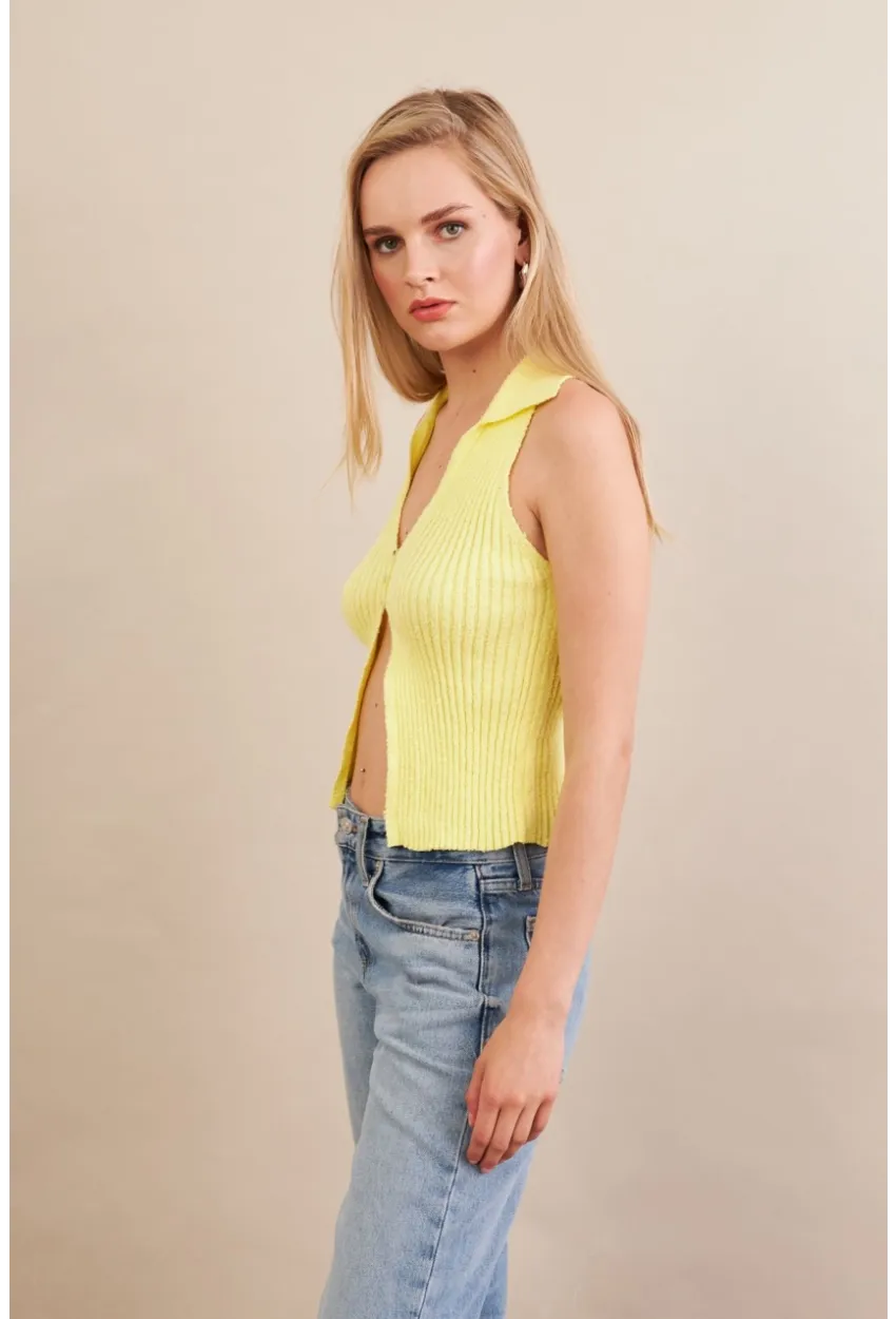 Kadın Sarı Polo Yaka Yumoş Yelek ZH050