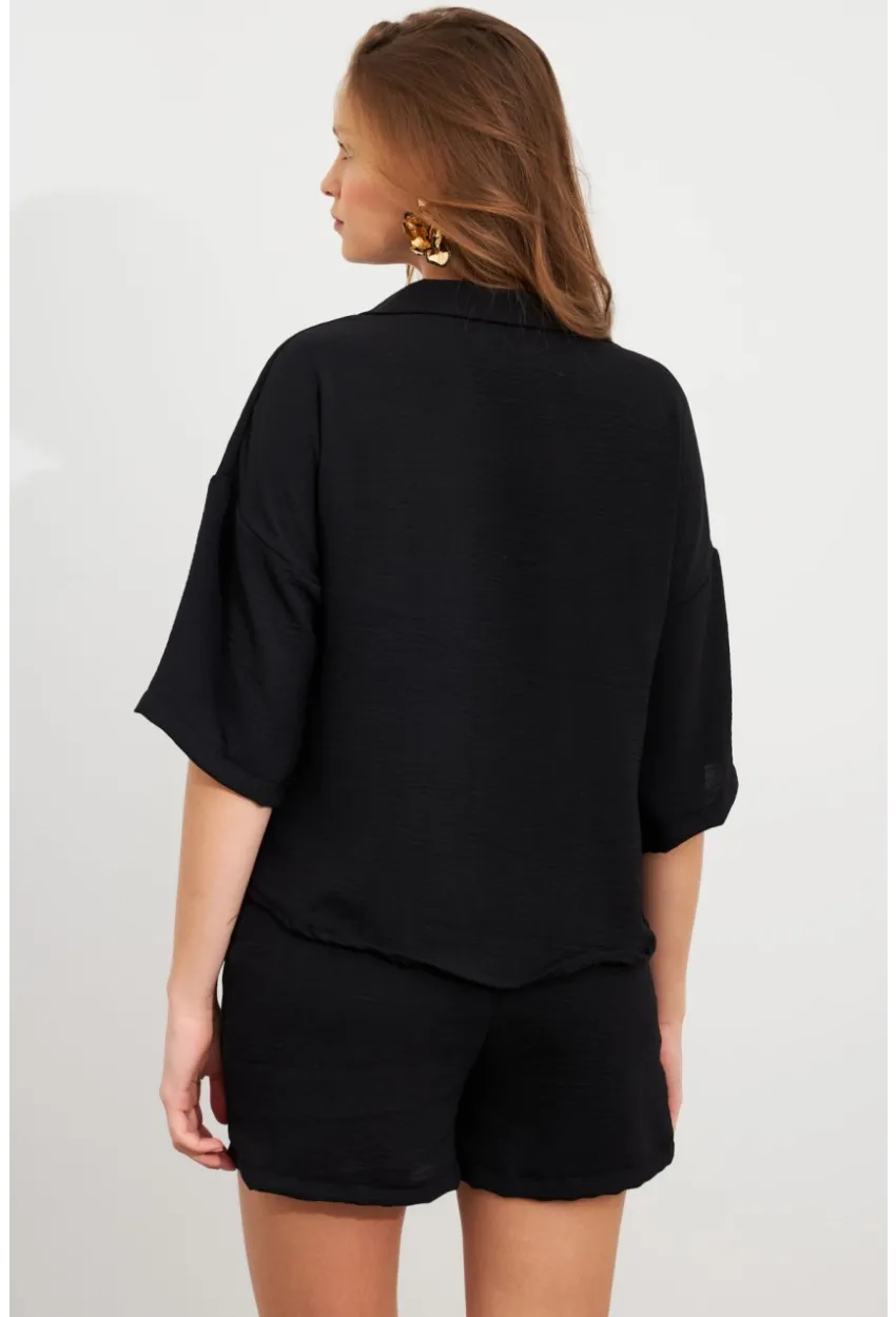 Kadın Siyah Aerobin Şort Takım Q1005