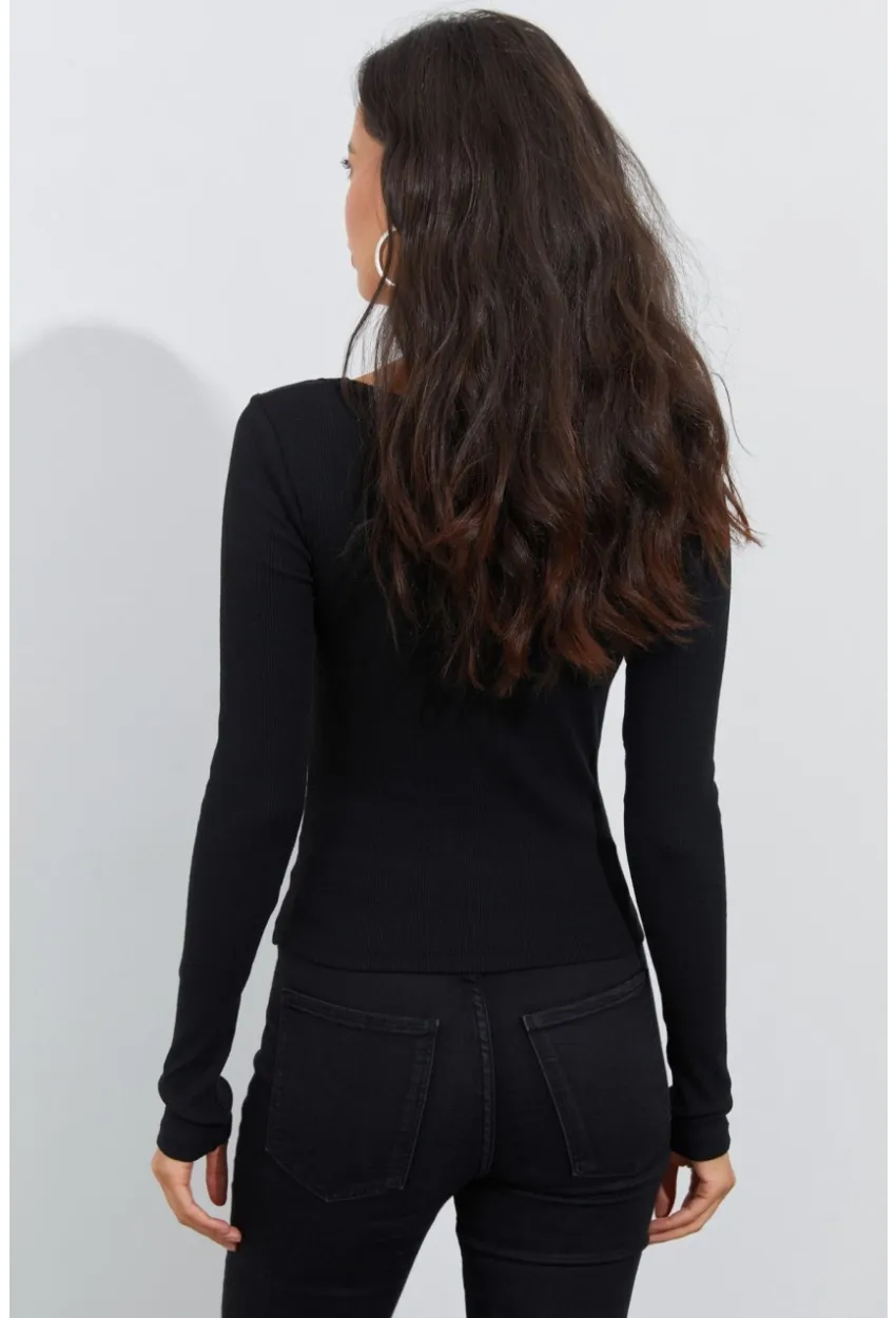 Kadın Siyah Agraflı Kaşkorse Bluz B1908