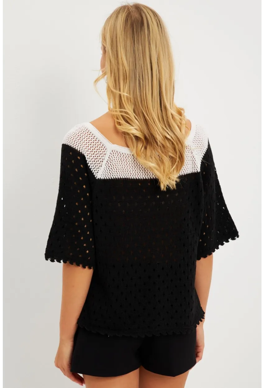 Kadın Siyah Ajurlu Triko Bluz YV230