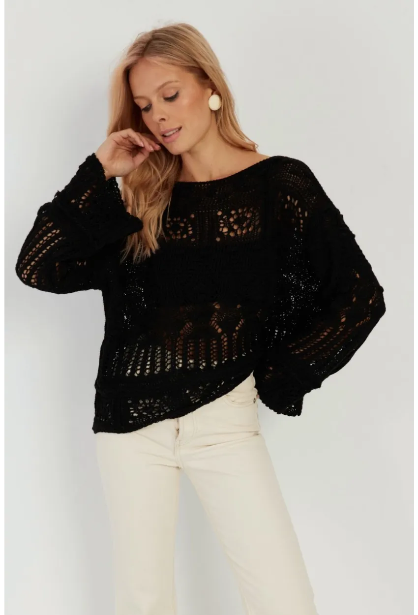 Kadın Siyah Ajurlu Triko Bluz YZ620