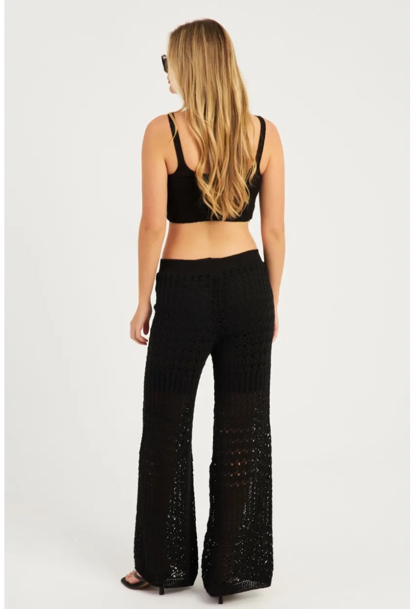 Kadın Siyah Ajurlu Triko Pantolon YZ3062