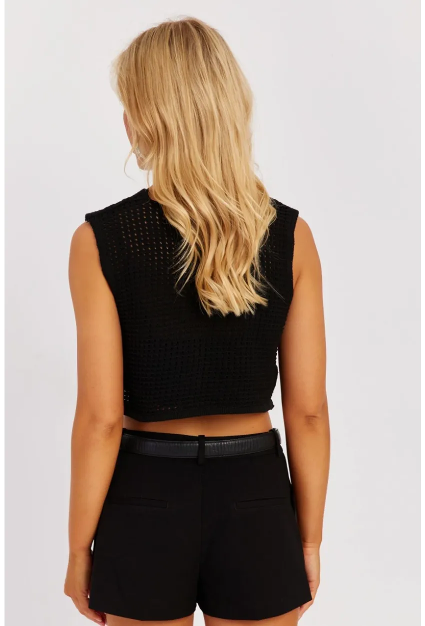 Kadın Siyah Ajurlu Triko Yelek YZ627
