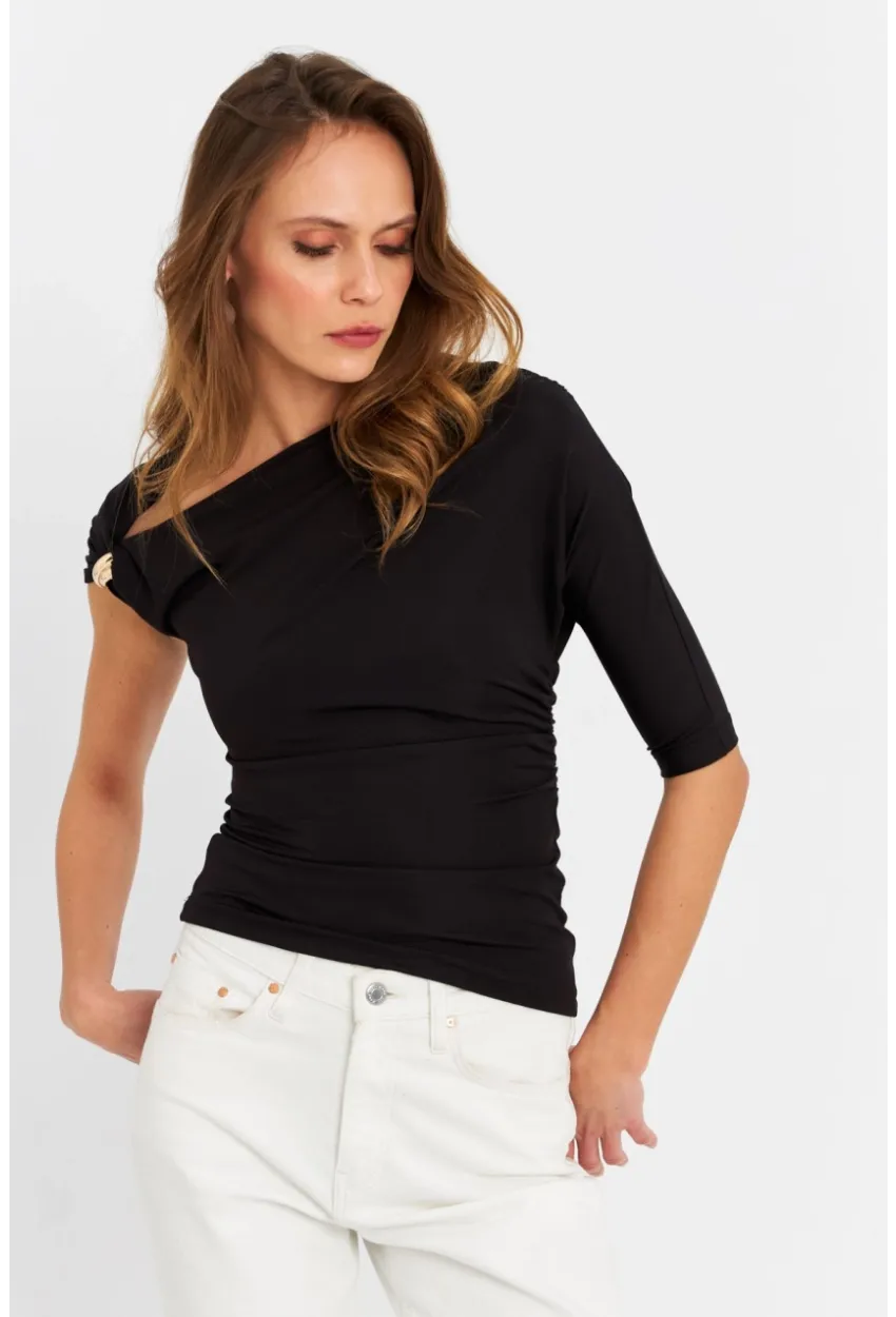 Kadın Siyah Aksesuarlı Bluz EY3074