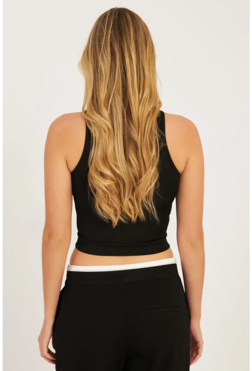 Kadın Siyah Aksesuarlı Crop Bluz CG340