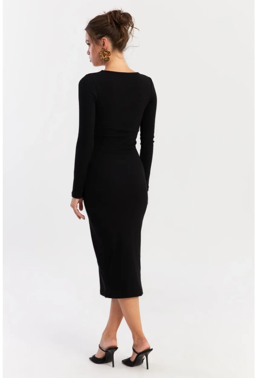 Kadın Siyah Aksesuarlı Kaşkorse Midi Elbise RLO75