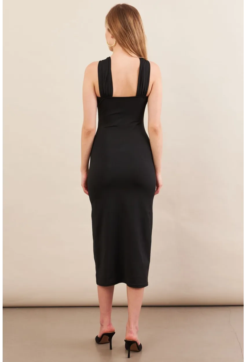 Kadın Siyah Aksesuarlı Midi Elbise İRE101