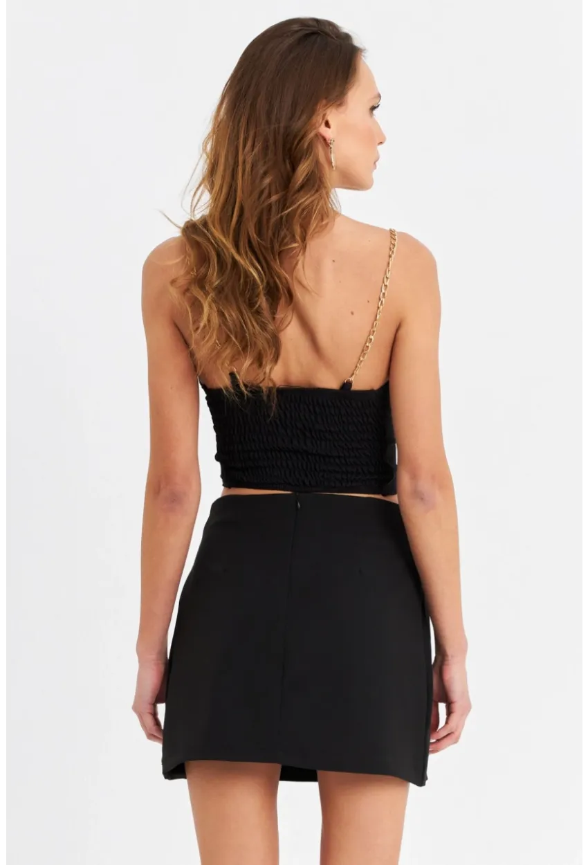 Kadın Siyah Aksesuarlı Mini Etek SE10
