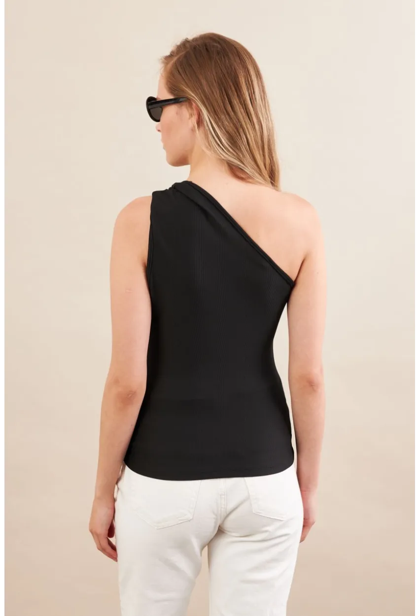 Kadın Siyah Asimetrik Aksesuarlı Bluz FRY2311