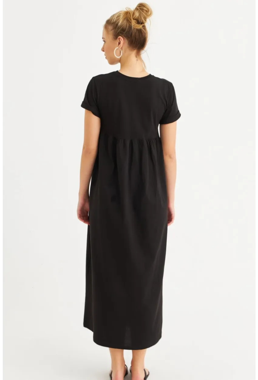 Kadın Siyah Asimetrik Dikişli Maxi Elbise MDMR440